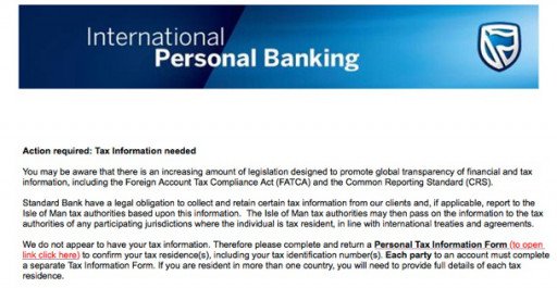 Standard Bank- Tax Information needed