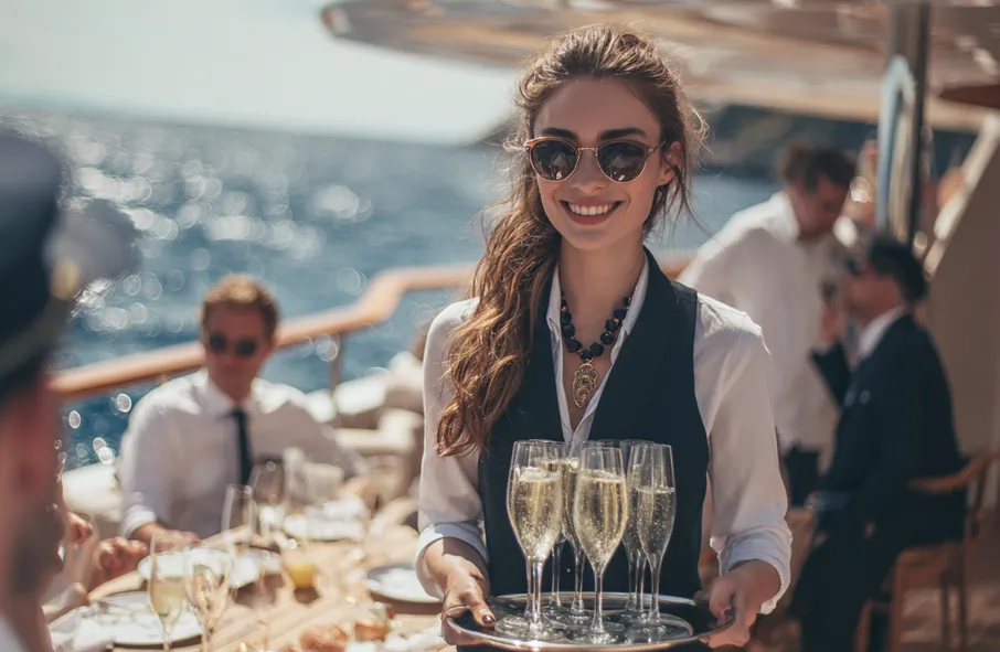 Yacht Steward Serving Drinks