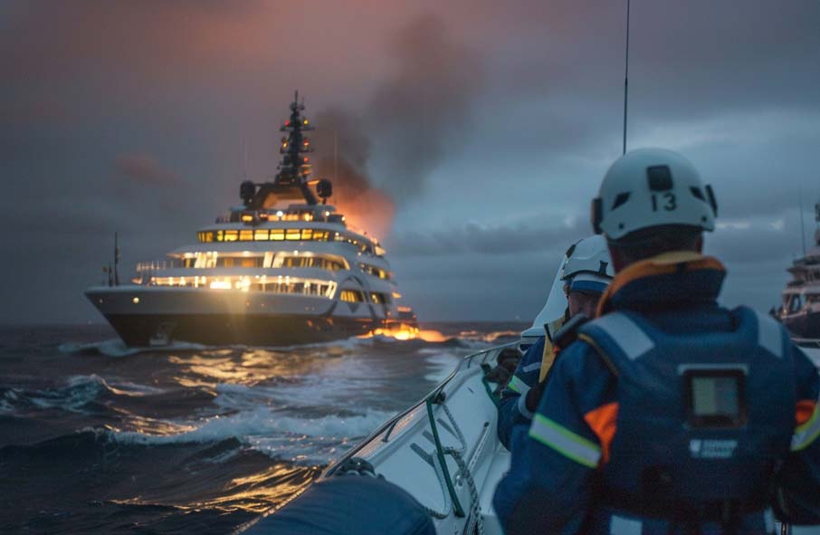 Coastguard Rescuing Yacht on Fire