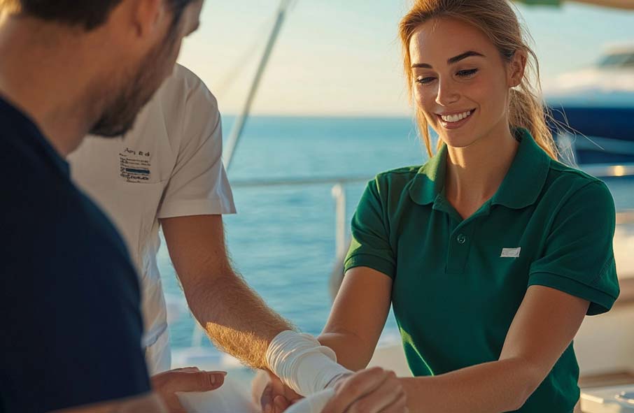 Yacht Nurse Applying Bandages