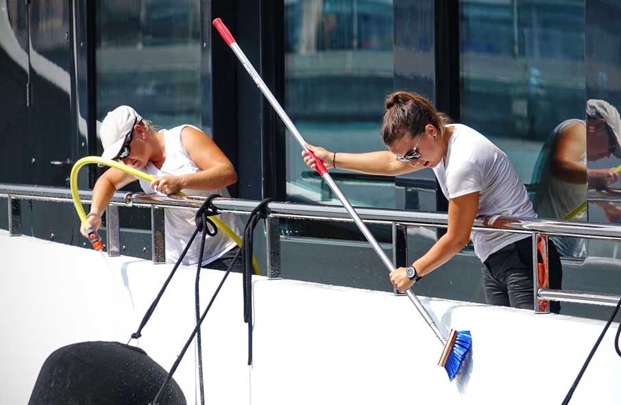 Crew Washing Yacht Exterior